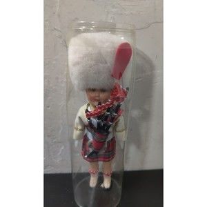 Empire Made Scottish doll bagpipes 7” tall doll, Tartan Plaid garb puffy hat Box